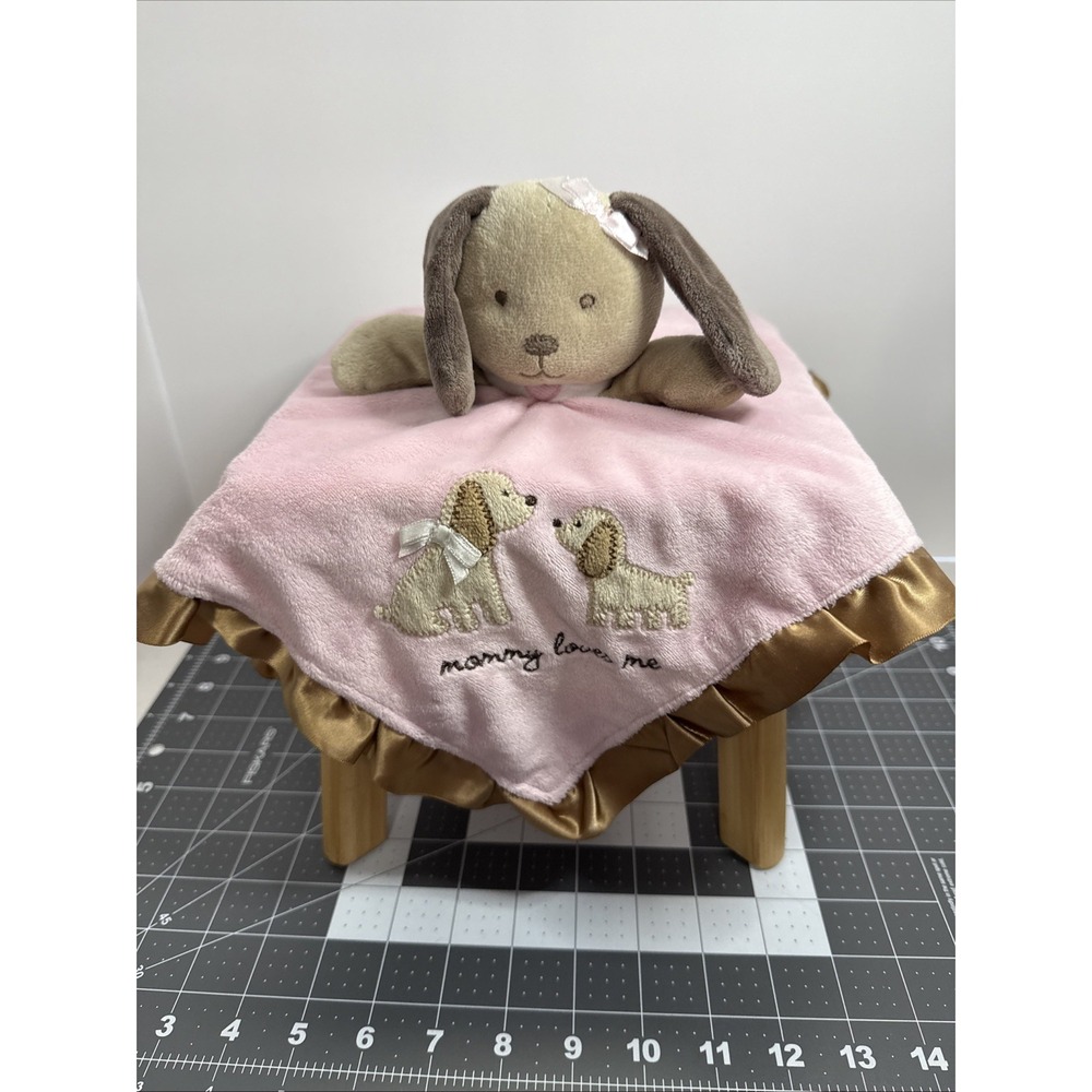 Carter's Mommy Loves Me Plush Puppy‎ Baby Lovey Security Blanket Pink 14" x 14"